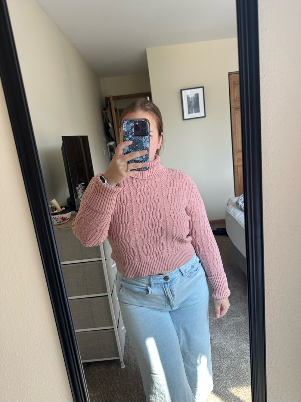 miami Blush Pink Cable-Knit Turtleneck Sweater